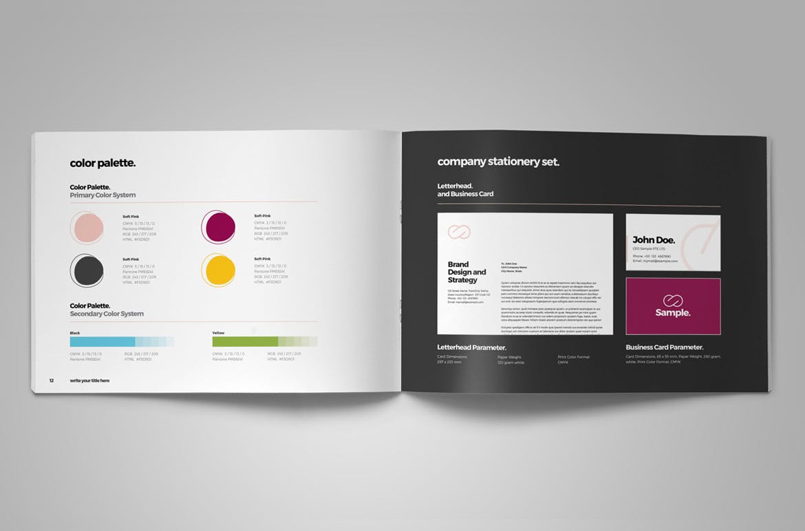 2019-2020品牌指南/品牌设计规范手册模板 Brand Guideline Landscape Layout with Pink Accents插图4