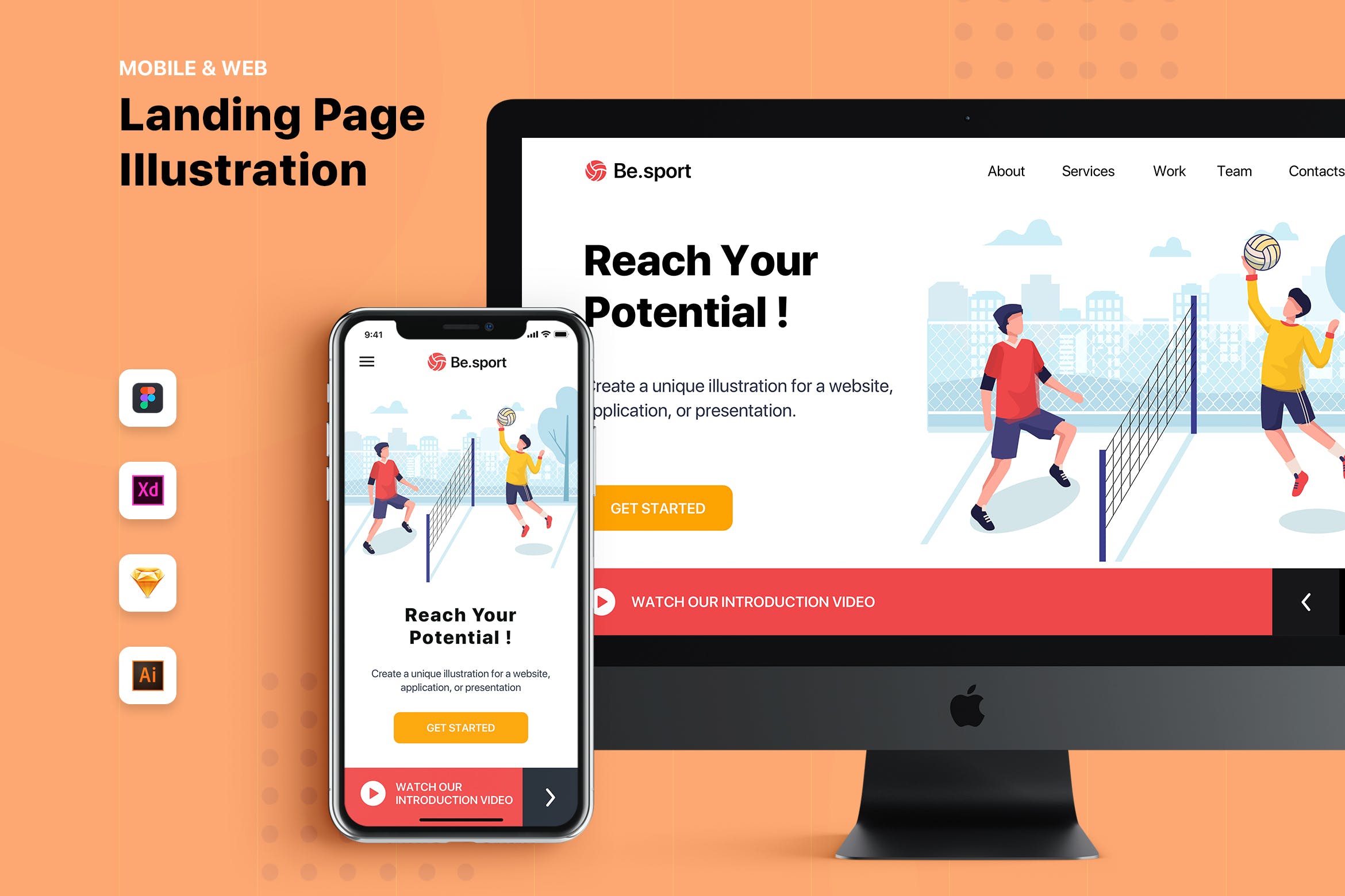 排球运动主题网站Banner&着陆页设计插画素材 Be.Sport – Banner & Landing Page插图