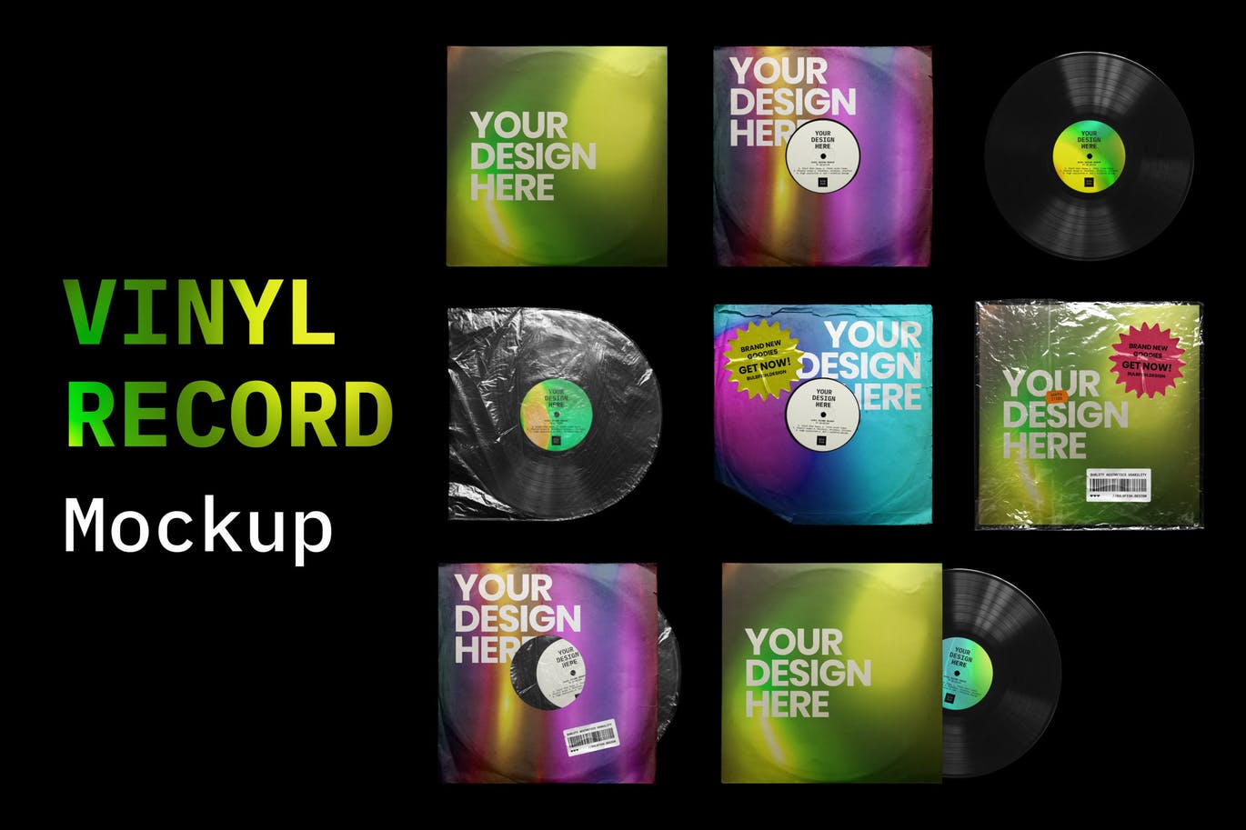 乙烯基唱片包装盒及封面设计图蚂蚁素材精选模板 Vinyl Record Mockup插图