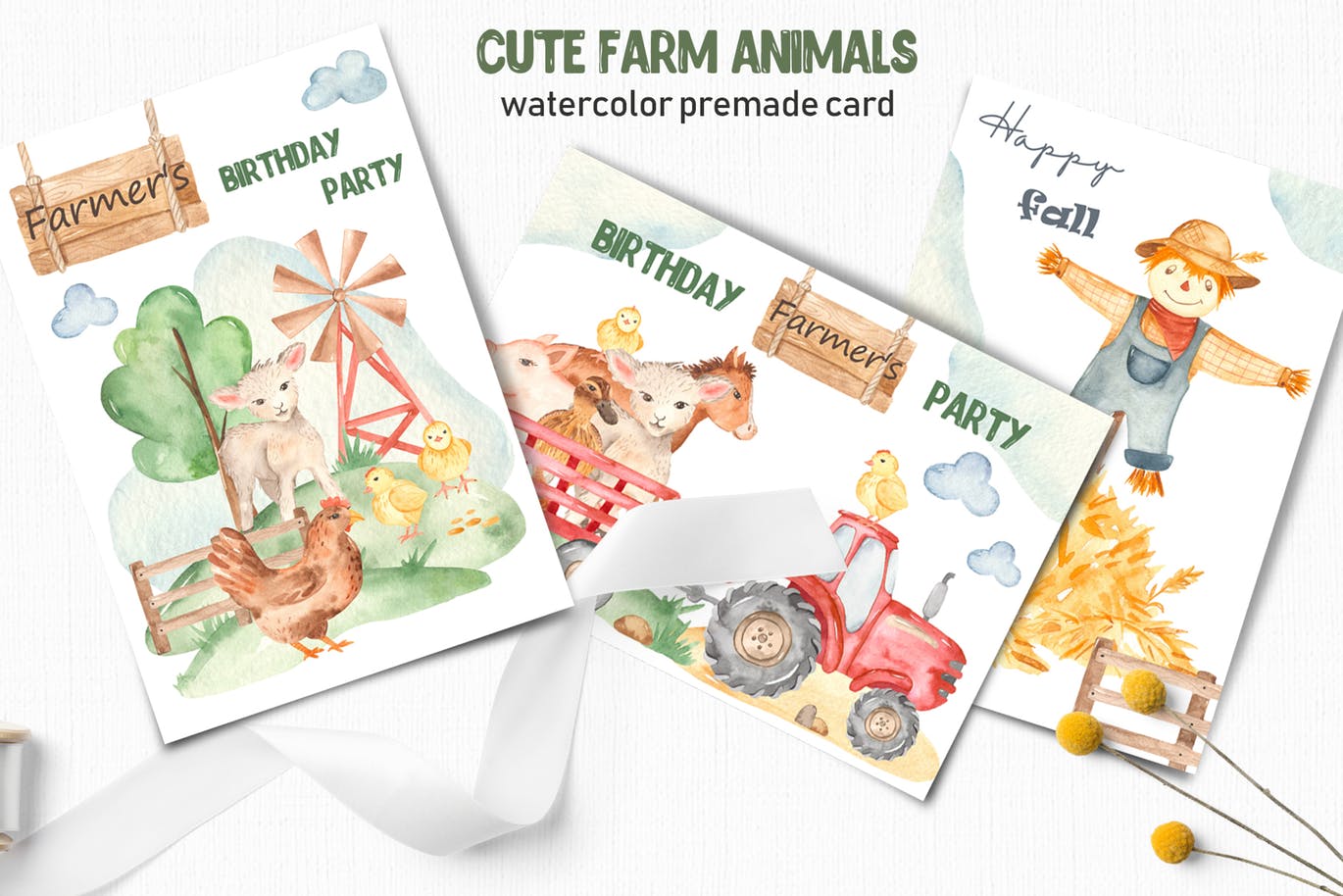 可爱农场动物水彩剪贴画素材包 Watercolor cute farm animals. Collection clipart插图(2)