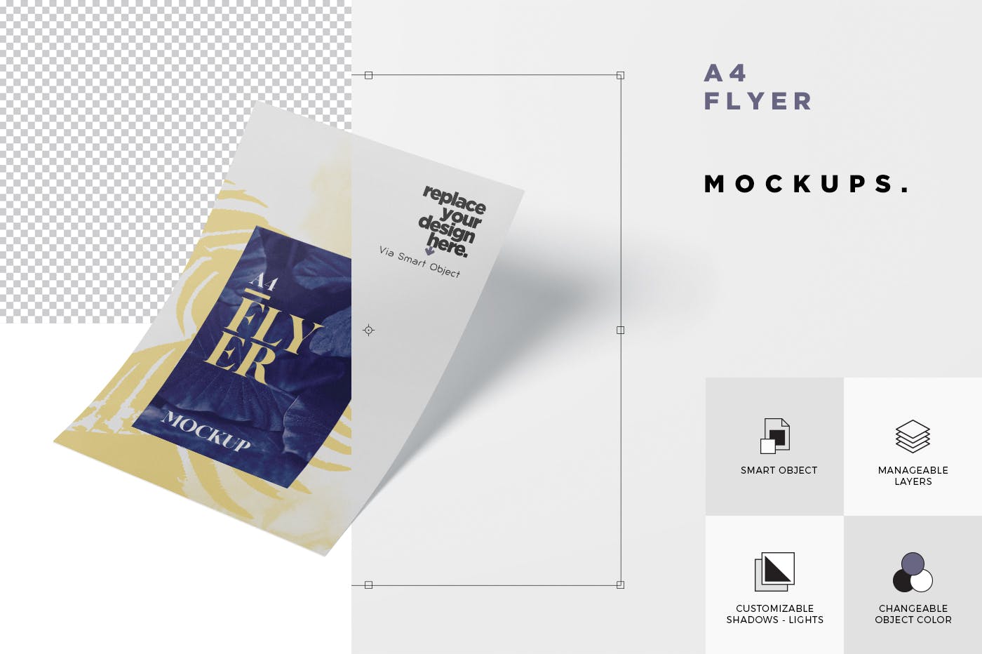 A4尺寸传单设计阴影效果图样机第一素材精选 A4 Flyer Mock-Up插图(5)
