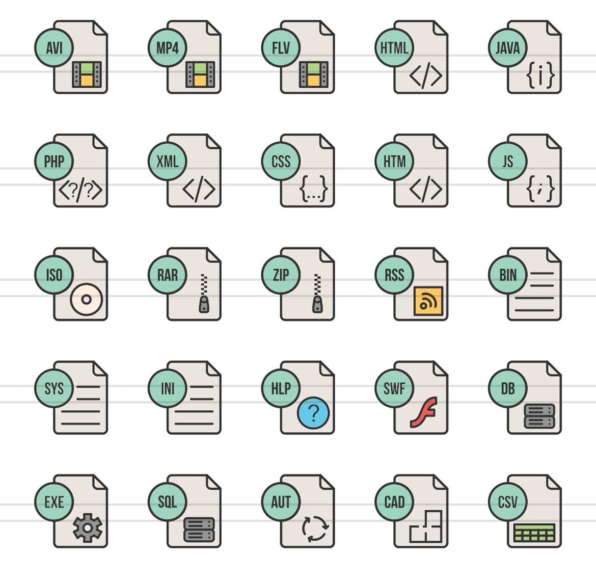 50枚文件格式填充线性第一素材精选图标 II 50 File Formats Filled Line Icons Season II插图(2)