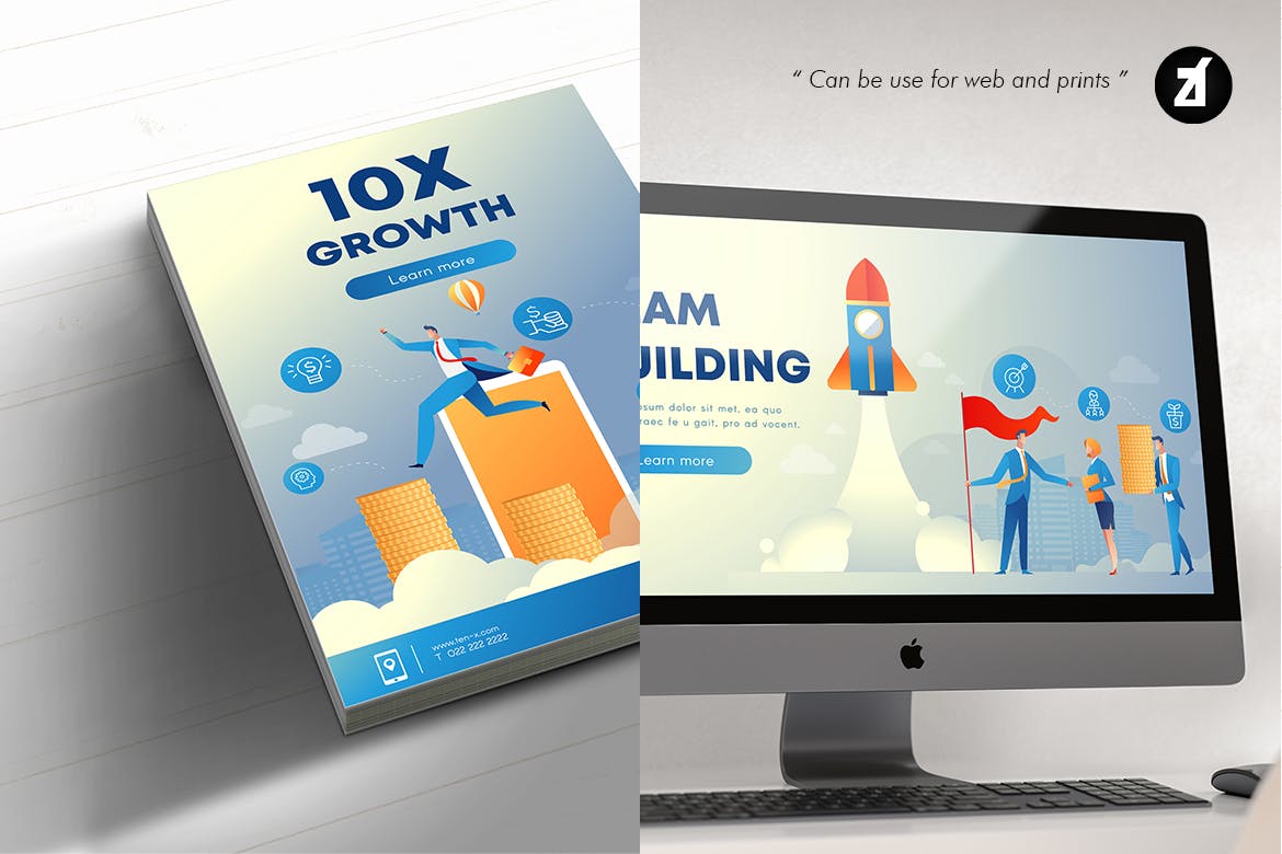 业务增长企业主题矢量插画素材 Business growth illustration with text layout插图4