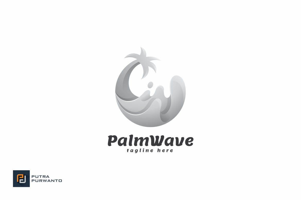 棕榈树&海浪几何图形Logo设计蚂蚁素材精选模板 Palm Wave – Logo Template插图(2)