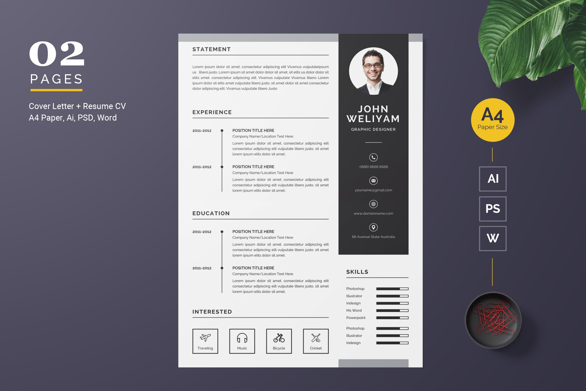 经典两列式排版风格电子第一素材精选简历模板v3 Creative Resume / CV Template插图