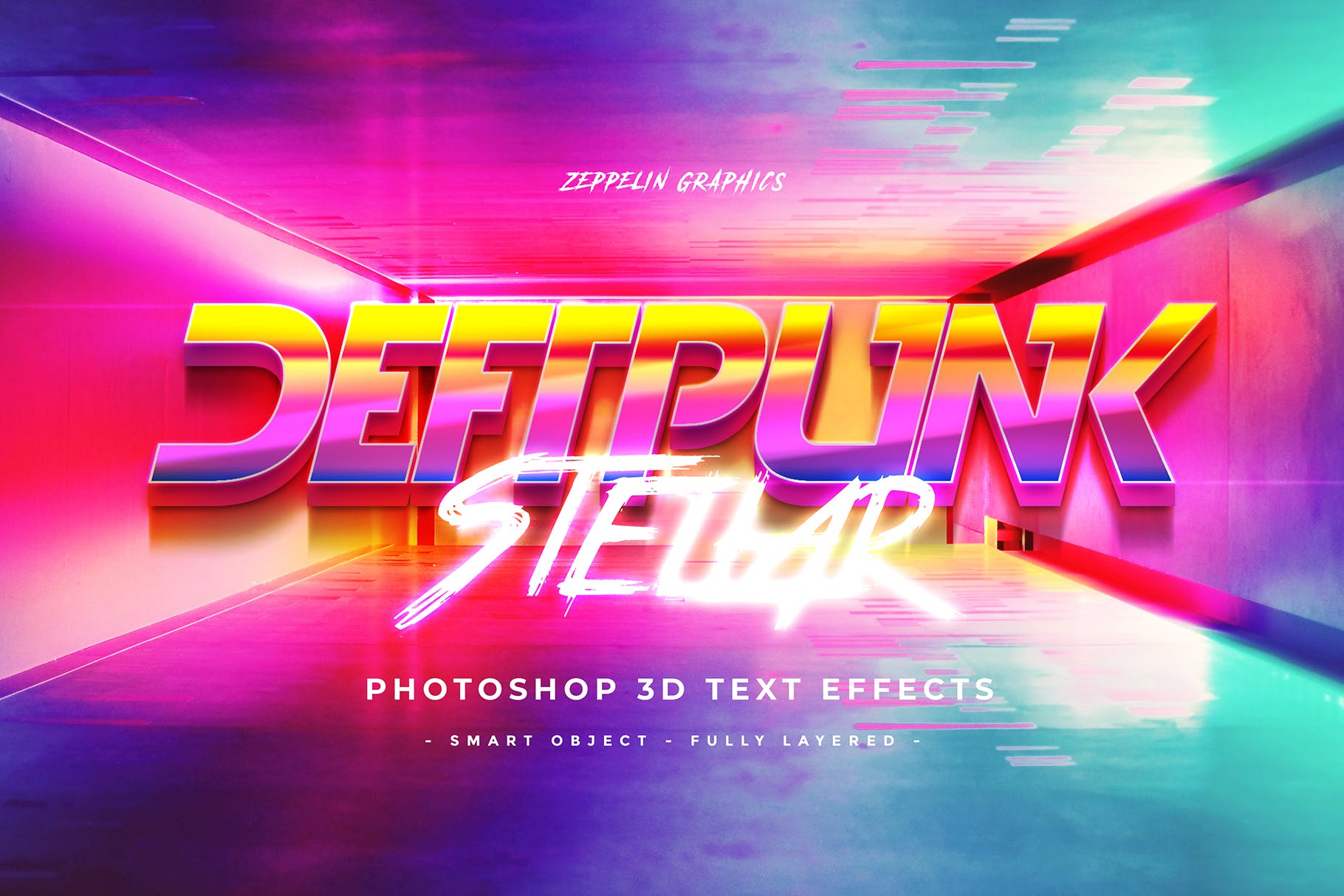 80年代网络朋克设计风格海报标题字体特效PSD模板 Cyberpunk 80s Text Effects插图(4)