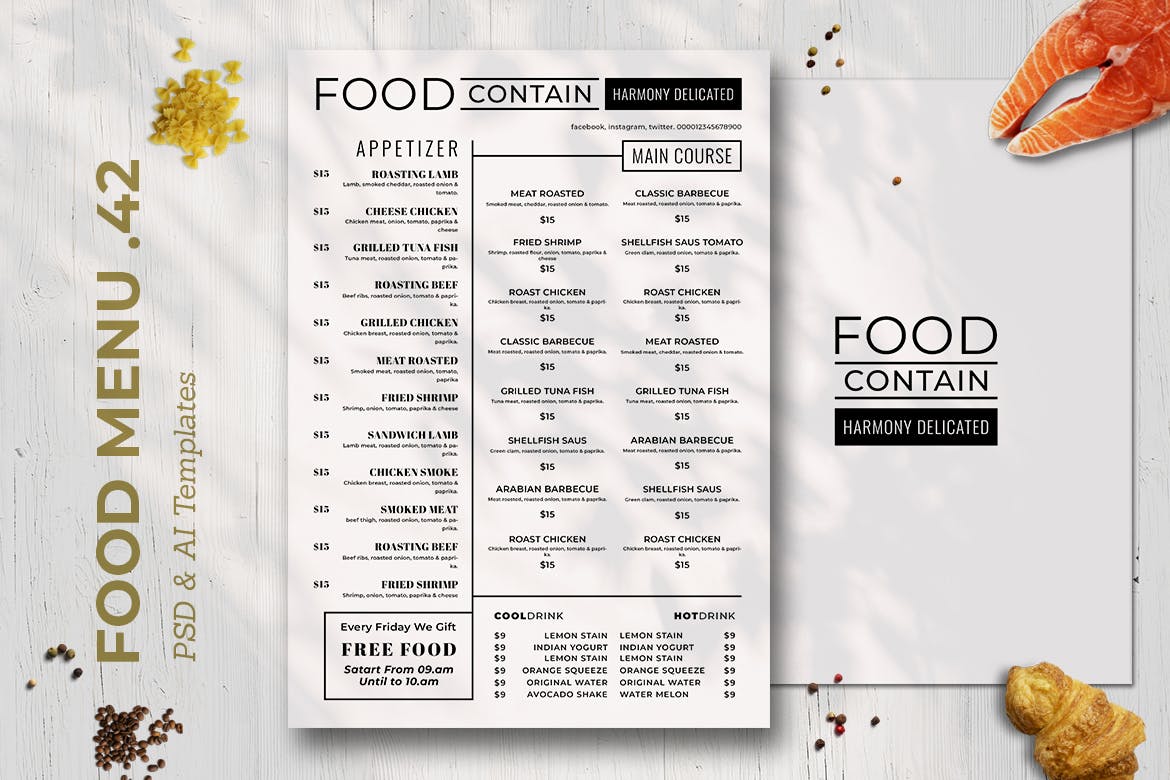 简约风西式餐厅蚂蚁素材精选菜单模板v42 SGM – Food Menu. 42插图