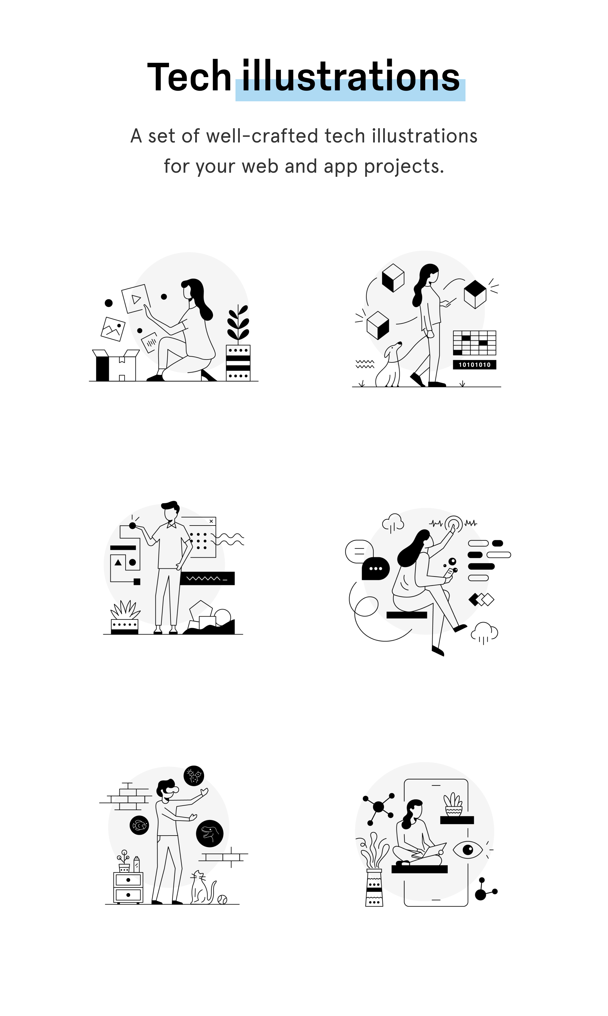 第一素材下午茶：技术主题网站设计矢量插画素材插图