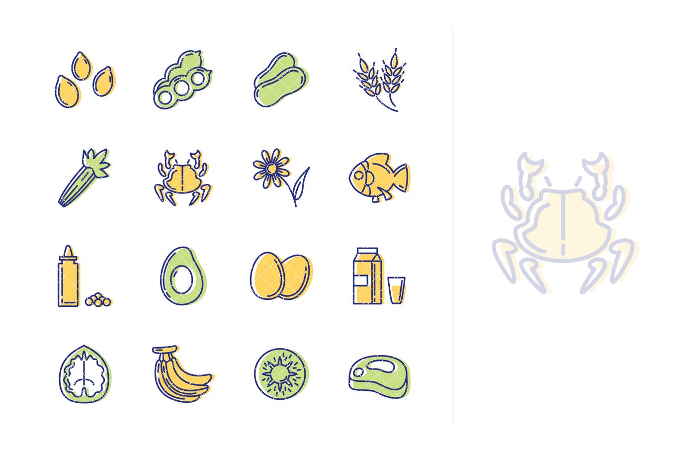 过敏原主题Outline风格第一素材精选图标素材 Allergens Icons – Outline Series插图
