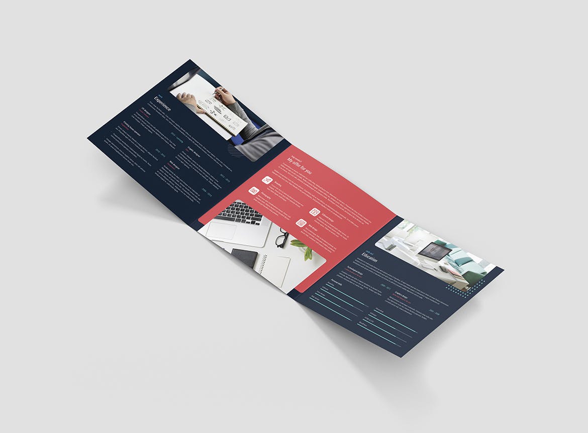 方形三折页个人彩色第一素材精选简历模板 Brochure – Resume Tri-Fold Square插图(6)