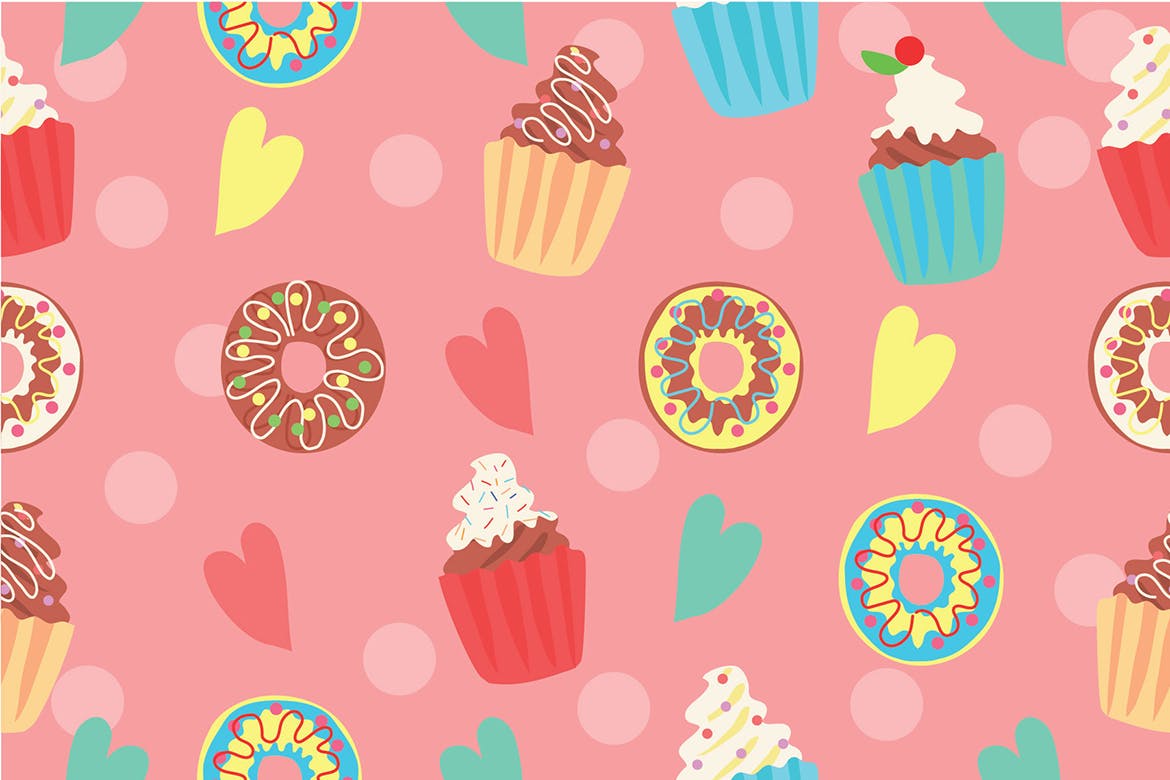 纸杯蛋糕手绘矢量图案背景第一素材精选 Cupcake Pattern – Vector Illustration插图
