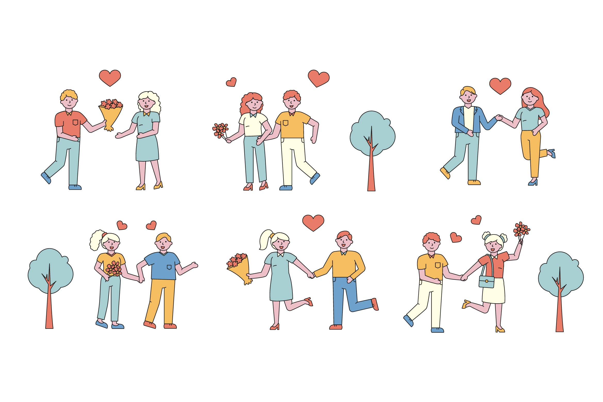 情侣爱情主题人物形象线条艺术矢量插画蚂蚁素材精选素材 Romantic Lineart People Character Collection插图