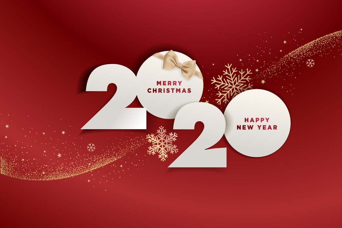 圣诞节暨2020新年主题大红色矢量背景图素材 Christmas and New Year 2020插图