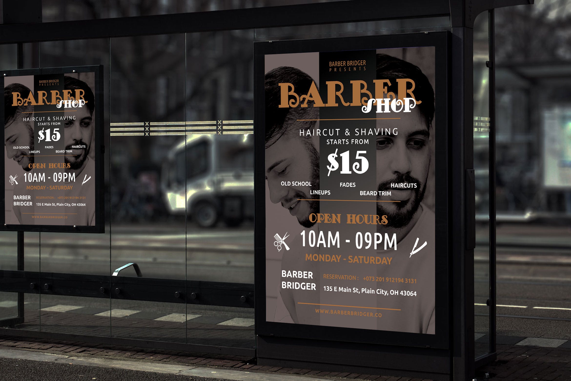 美发理发店公交站促销海报PSD素材蚂蚁素材精选模板 Beard – Barbershop Promotion Poster RY插图