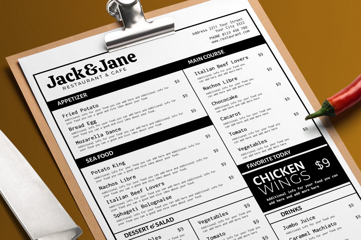 简约文字排版设计西餐厅菜单模板 Jack Resto Food Menu插图(1)