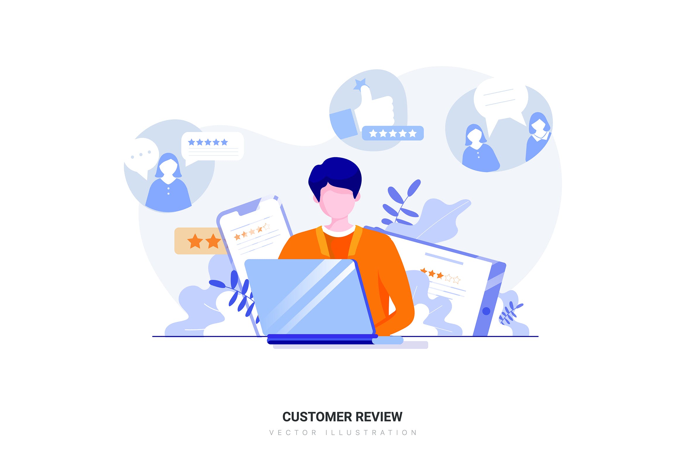 客户评论矢量概念插画素材 Customer Review Vector Illustration插图