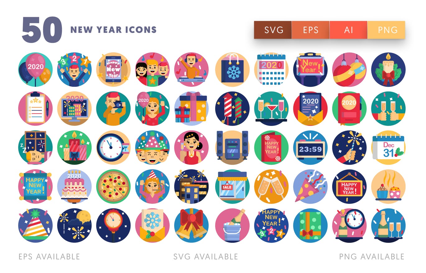 50枚新年主题圆形矢量第一素材精选图标素材 New year icons插图(1)
