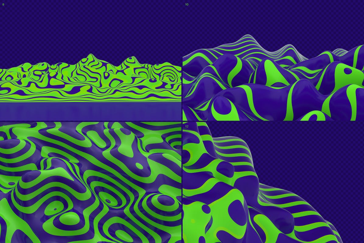 抽象蓝绿色3D波浪线背景图素材 Abstract  3D Wavy Lines Background -Green and Blue插图(8)
