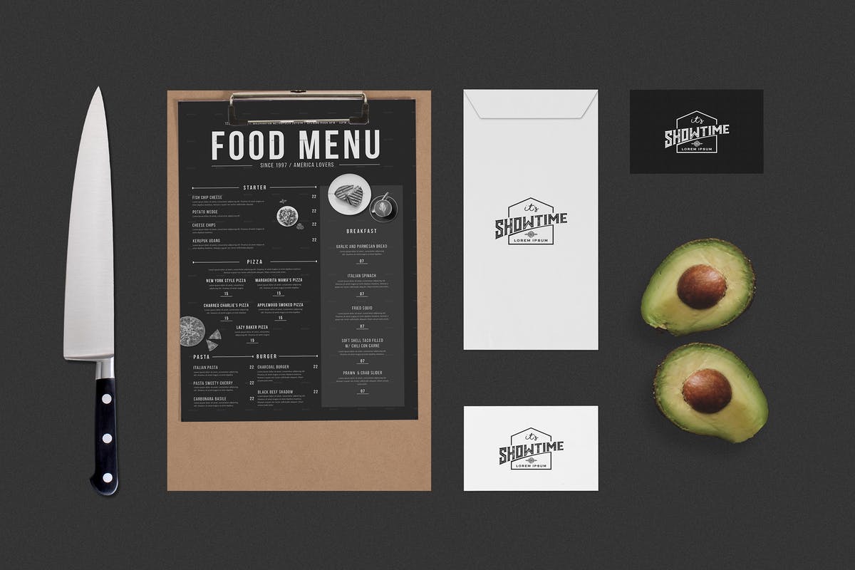 品牌标识餐馆餐厅菜单排版设计图样机第一素材精选模板 Identity Food Menu Mock Up插图