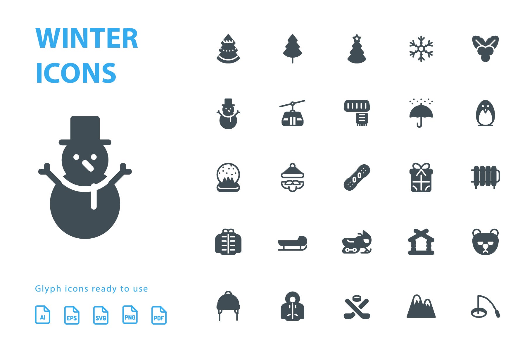 25枚冬天主题矢量字体蚂蚁素材精选图标v1 Winter Glyph Icons插图(2)