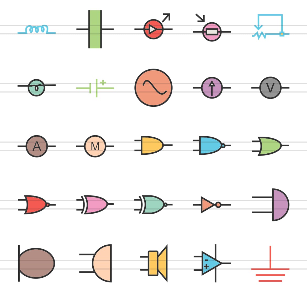 50枚电路线路板主题线性填充第一素材精选图标 50 Electric Circuits Line Filled Icons插图(2)