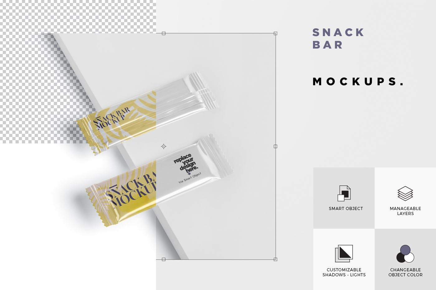 零食糖果包装袋设计效果图第一素材精选 Snack Bar Mockup – Slim Rectangular插图(6)