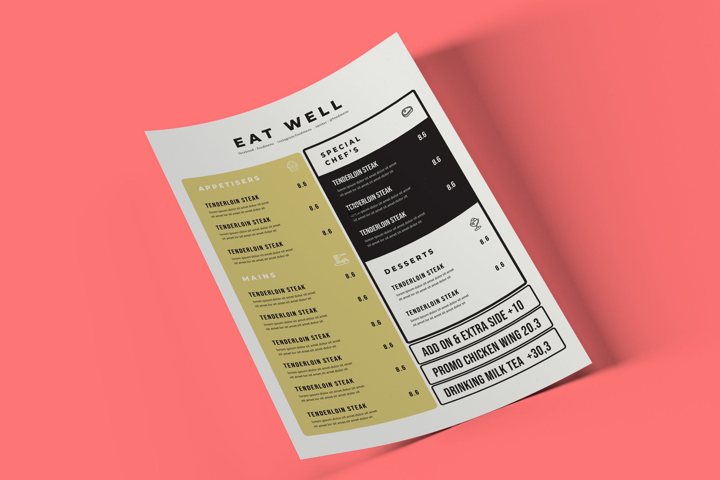 简约设计风格甜点第一素材精选菜单模板 Food Menu Flyer插图