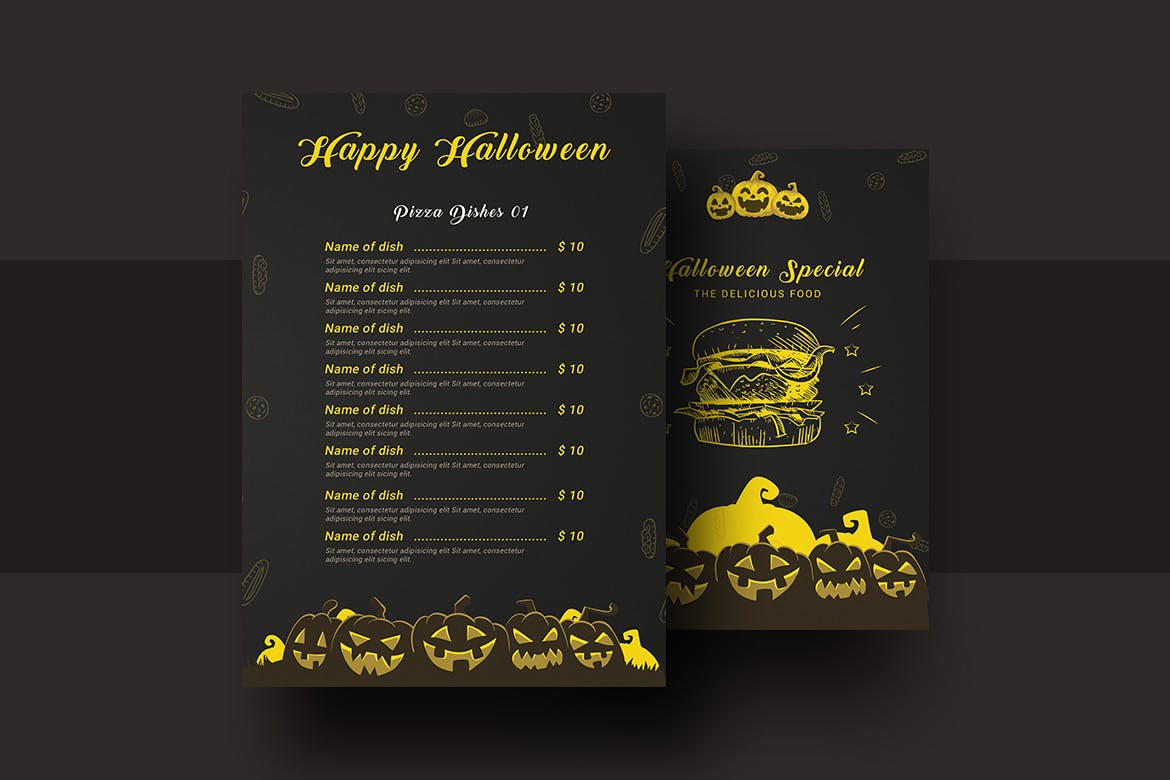 万圣节特色餐厅菜谱蚂蚁素材精选菜单模板v2 Halloween Special Restaurant Food Menu V-2插图(1)