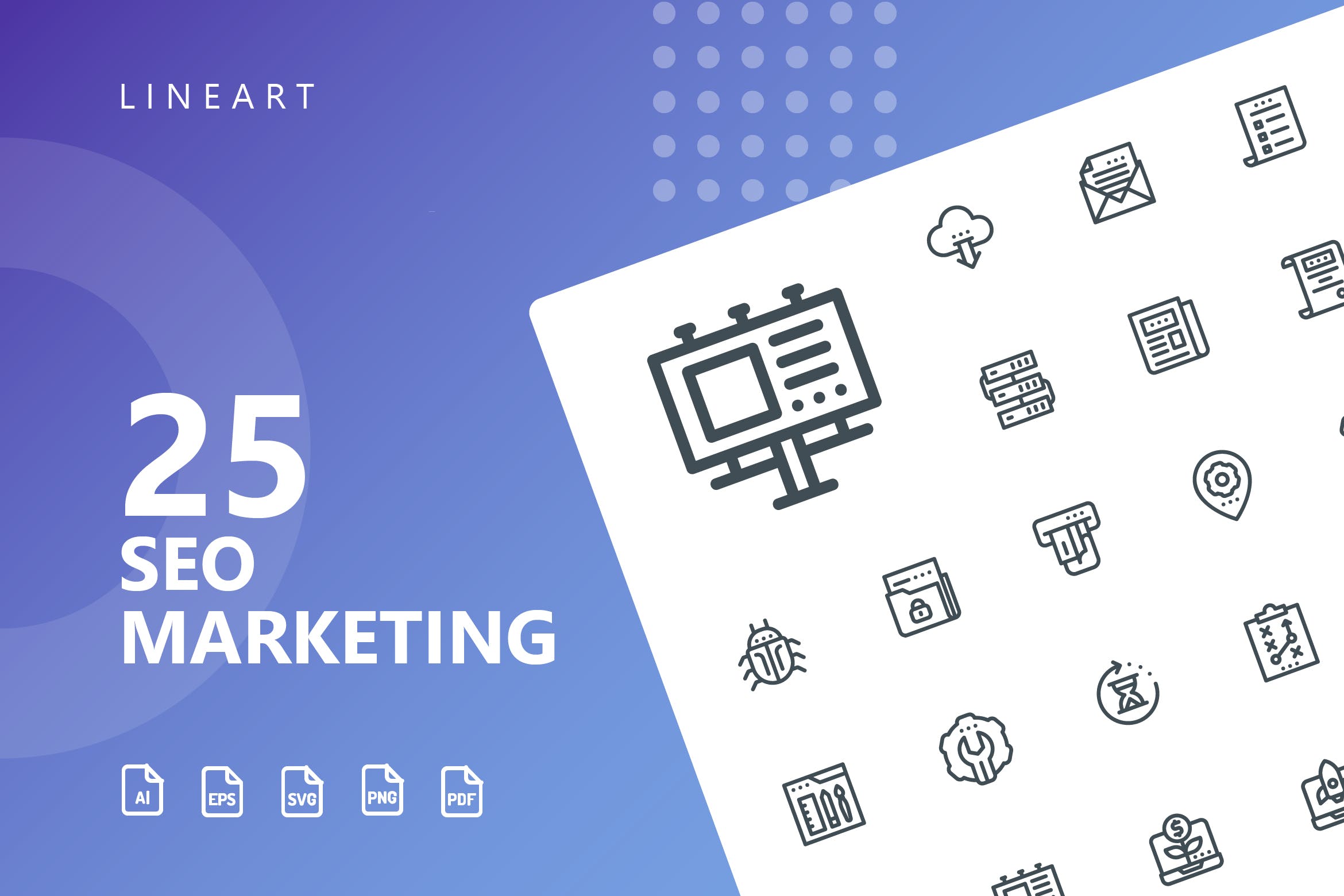 25枚SEO搜索引擎优化营销矢量线性第一素材精选图标v1 SEO Marketing Line Icons插图