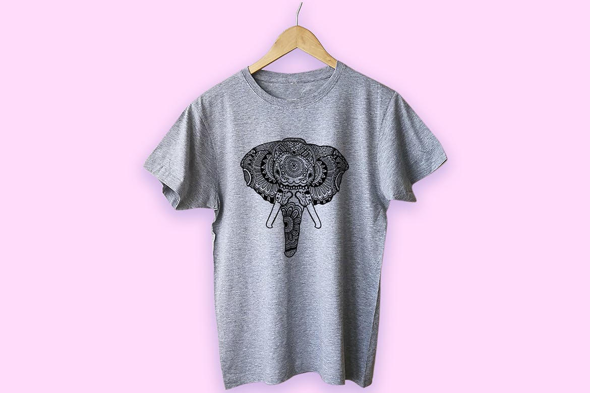 大象-曼陀罗花手绘T恤印花图案设计矢量插画第一素材精选素材 Elephant Mandala T-shirt Design Illustration插图(4)