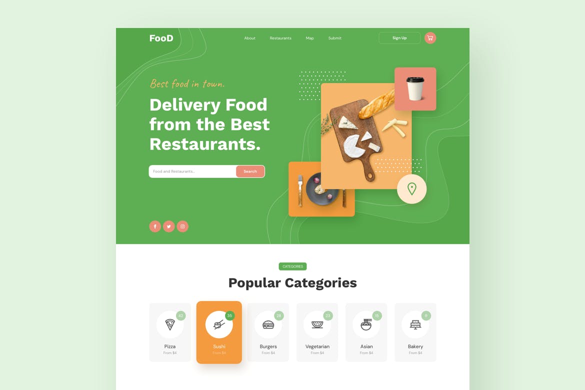在线订餐/餐厅响应式网站设计蚂蚁素材精选模板 Food Delivery Restaurant Responsive Template插图(2)