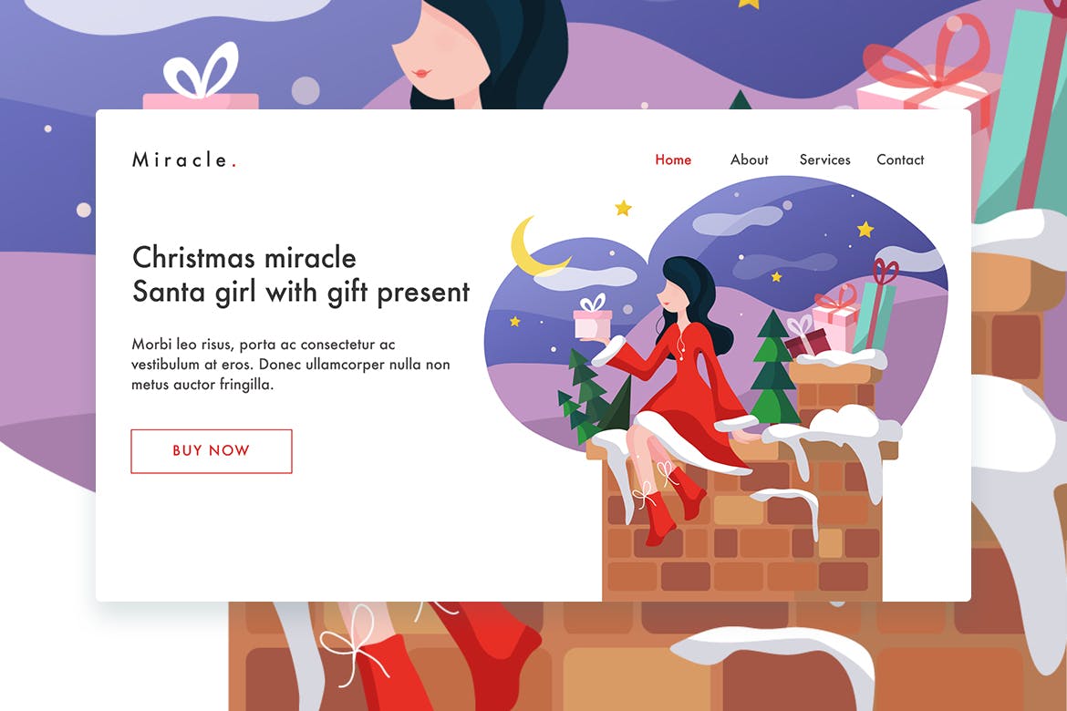 圣诞节礼物赠送主题网站着陆页设计模板v2 Christmas Miracle Santa Girl web template Landing插图1