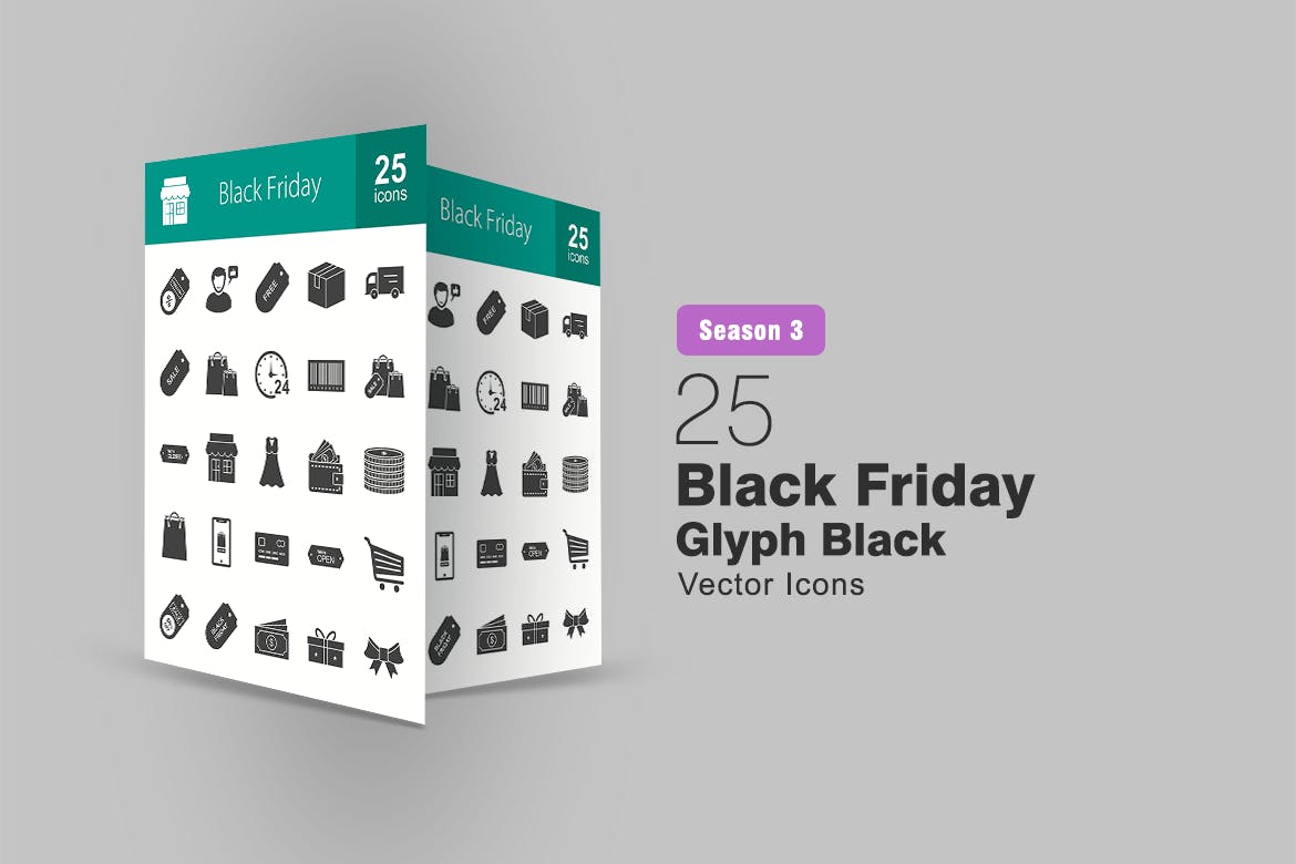 25枚黑色星期五主题矢量字体蚂蚁素材精选图标 25 Black Friday Glyph Icons插图