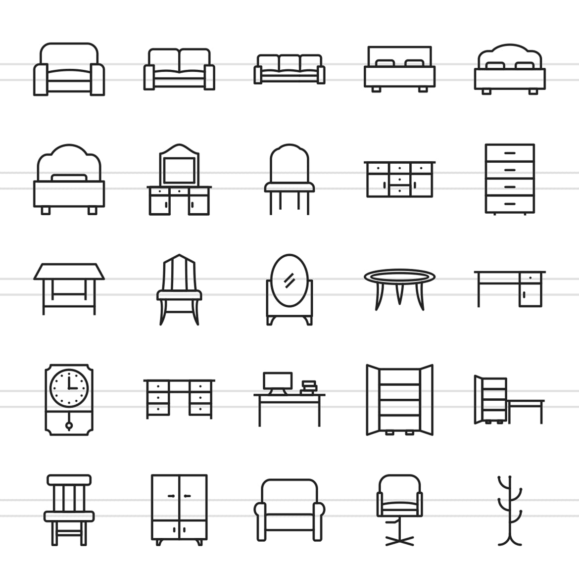 50枚家具系列线性第一素材精选图标 II 50 Furniture Line Icons Season II插图(1)