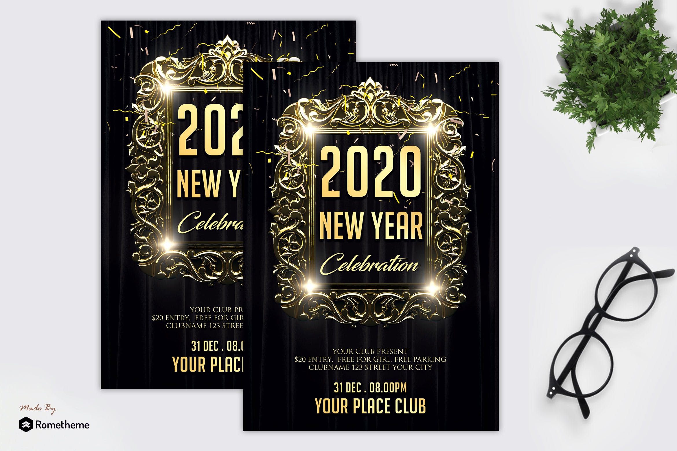 2020年新年庆祝活动派对奢华金传单设计模板 New Year Celebration Party – Flyer MR插图