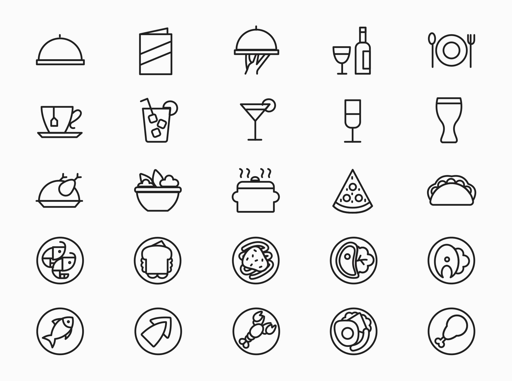 25枚餐厅菜单设计 可用的矢量线性第一素材精选图标 25 Restaurant Menu Icons插图(1)