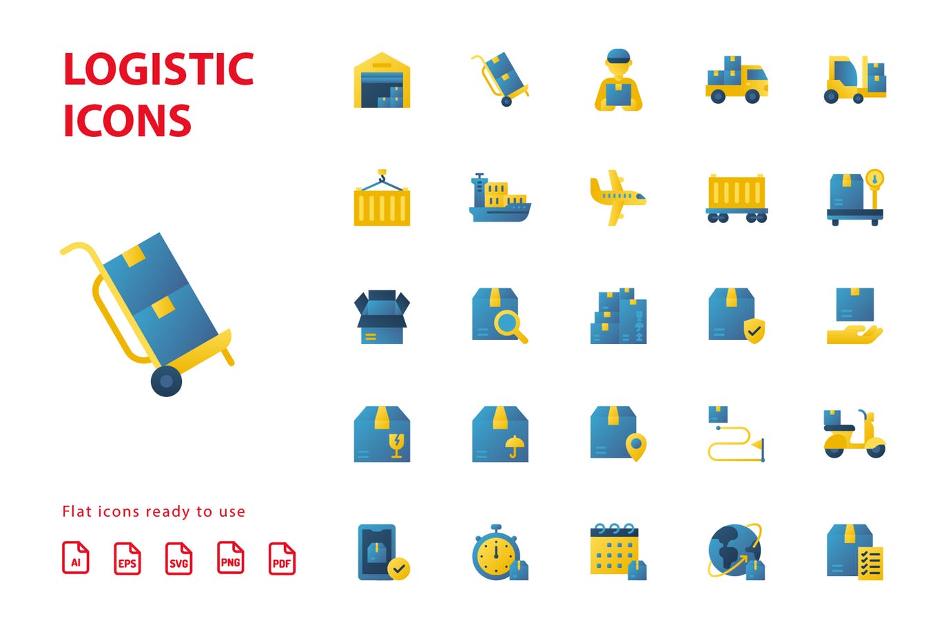 30枚扁平设计风格物流运输矢量第一素材精选图标 Logistic Flat插图(1)