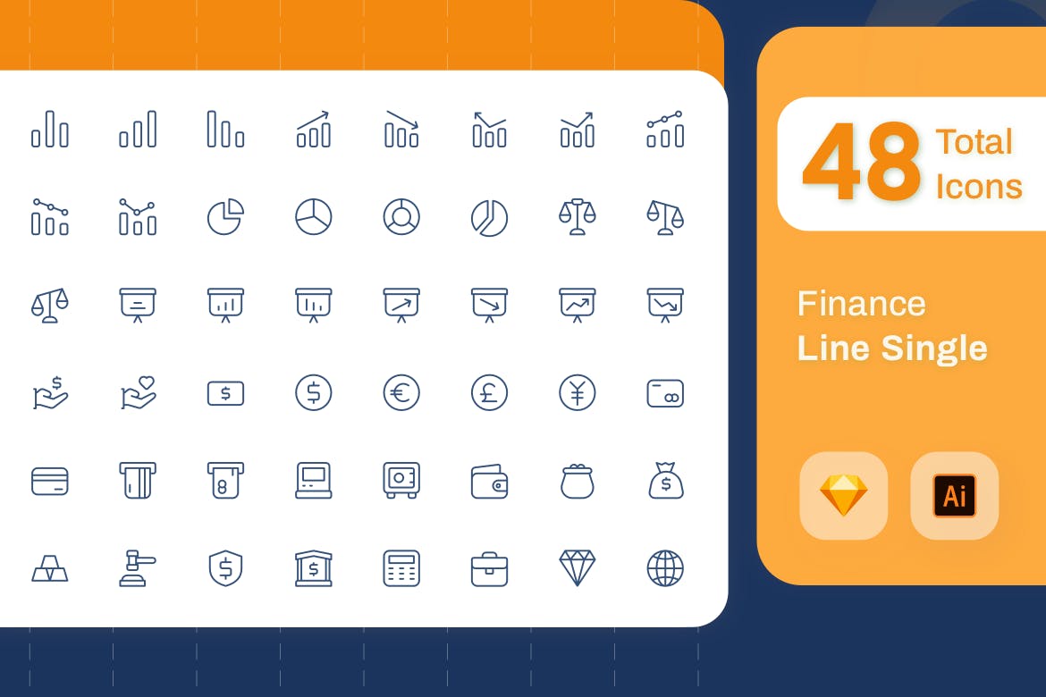 Line Senja系列：互联网金融主题矢量线性第一素材精选图标素材包 Line Senja – Finance插图(1)