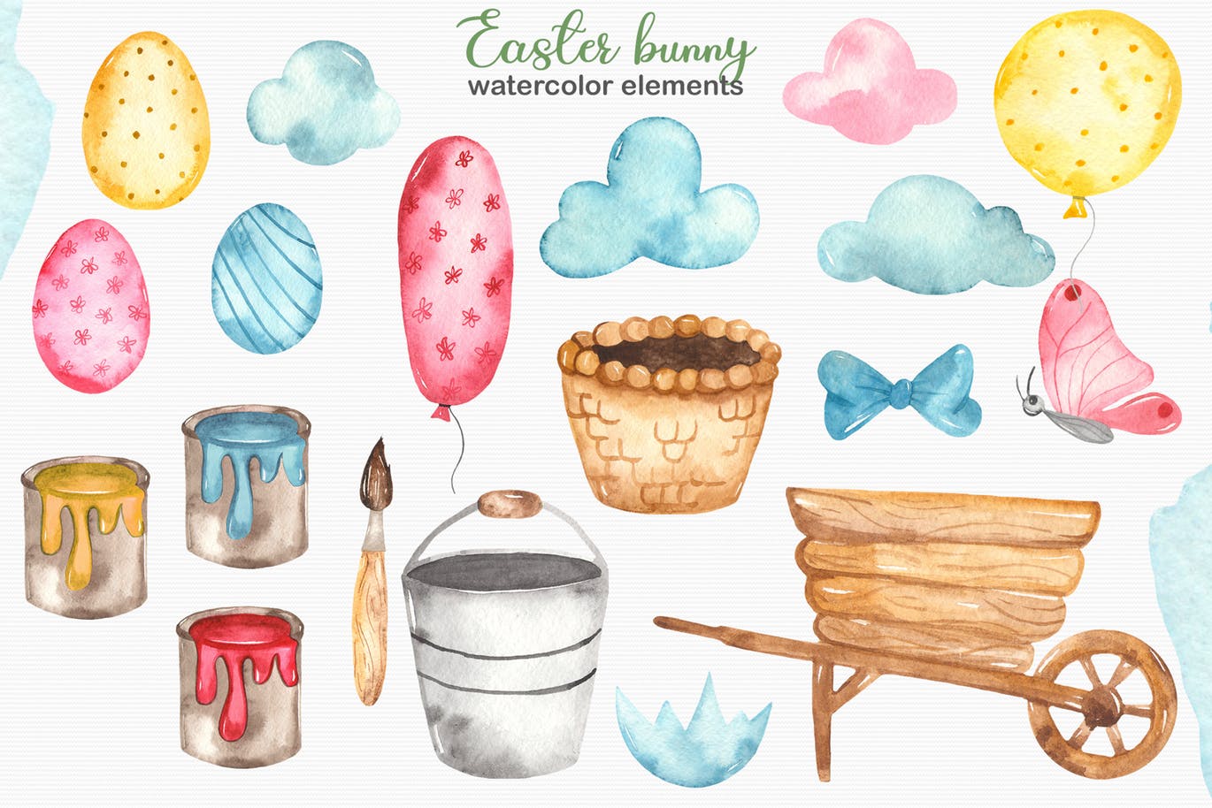 复活节兔子水彩手绘素材套装 Watercolor Easter Bunny collection插图(2)