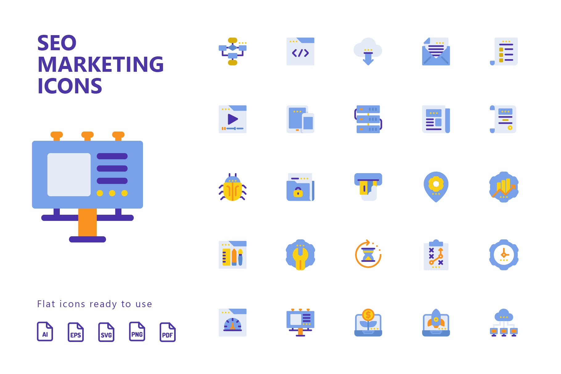 25枚SEO搜索引擎优化营销扁平化矢量蚂蚁素材精选图标v1 SEO Marketing Flat Icons插图(1)