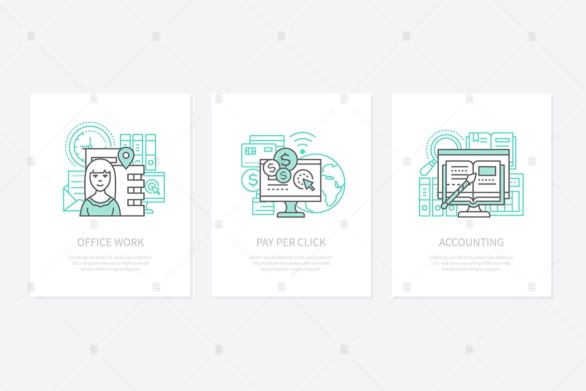 办公室/工作场所概念第一素材精选图标集 Office work, employees workplace concept icons set插图