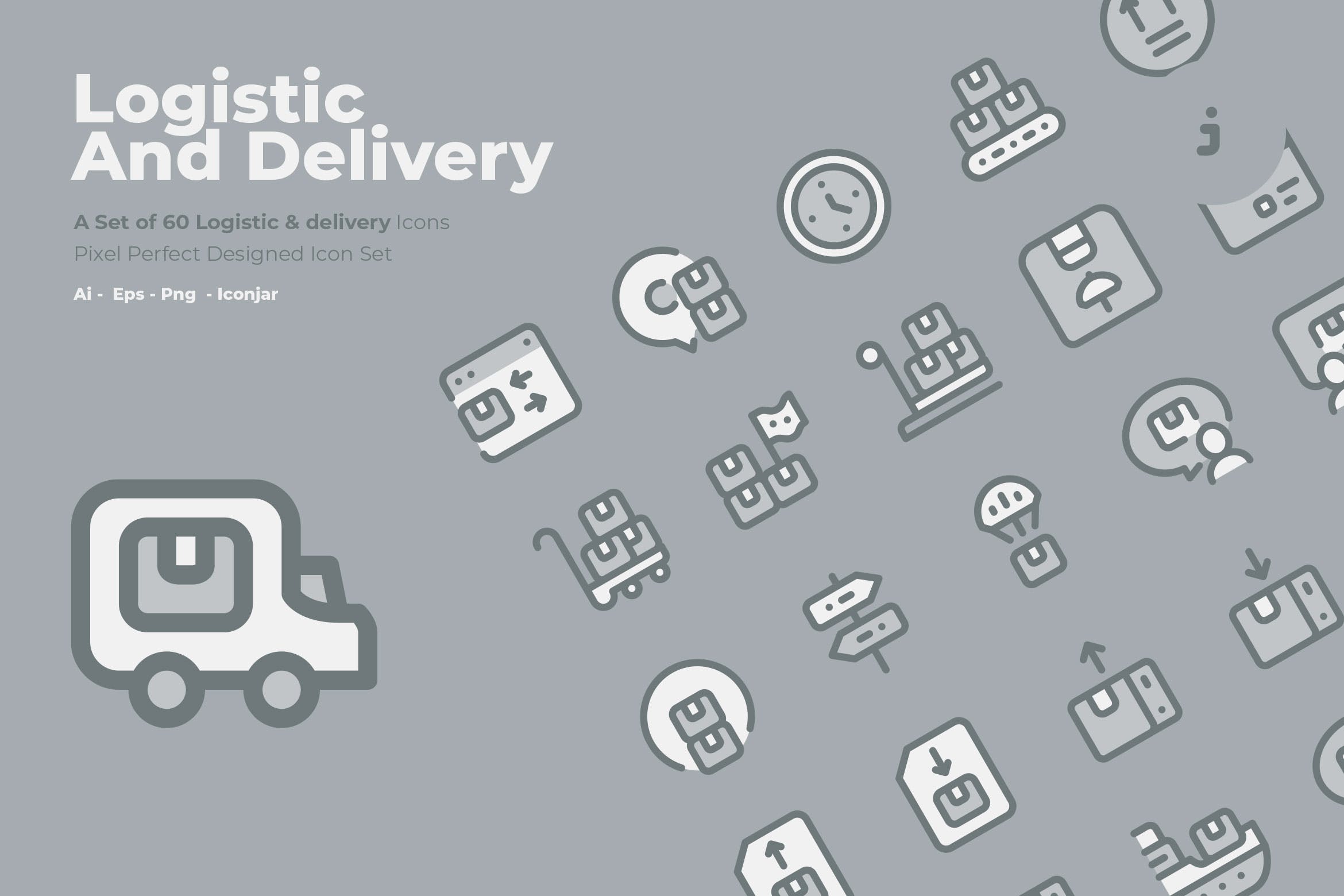 60枚物流配送主题矢量双色调第一素材精选图标 60 Logistic & delivery Icons  –  Two Tone Style插图