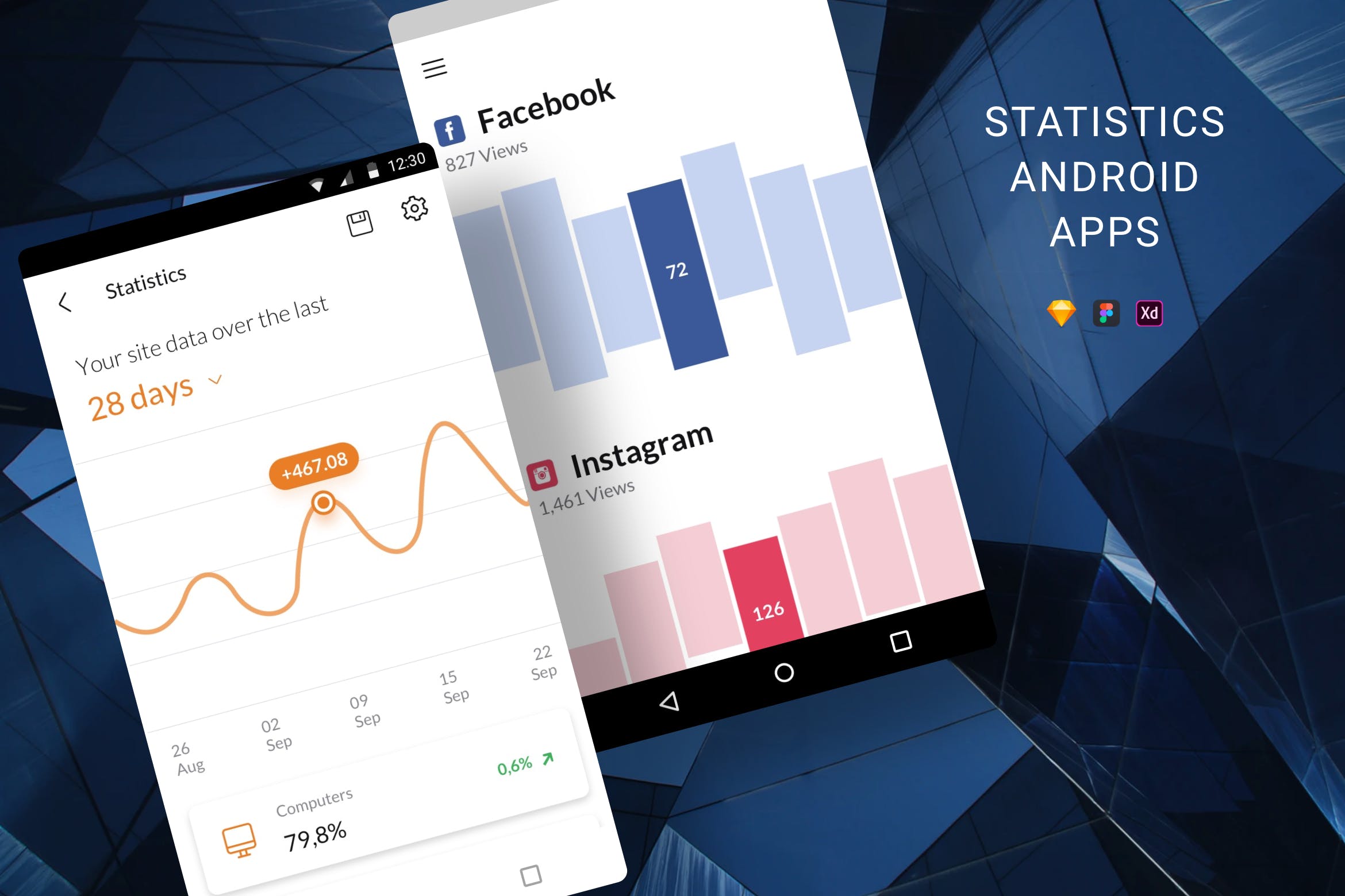 Android应用程序简约统计界面设计第一素材精选模板 Statistics Android Apps插图