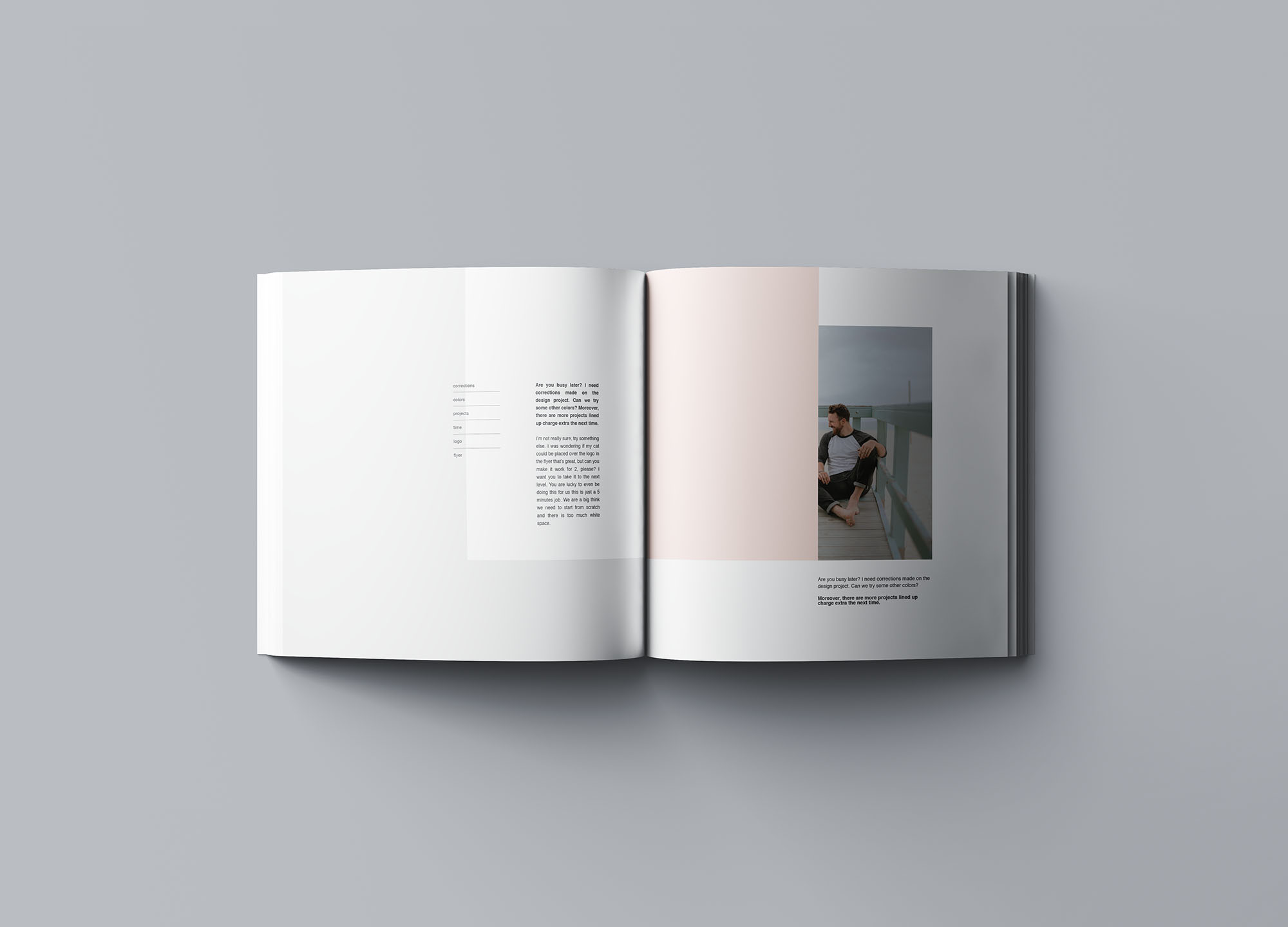 方形软封图书内页版式设计效果图样机蚂蚁素材精选 Square Softcover Book Mockup插图(7)