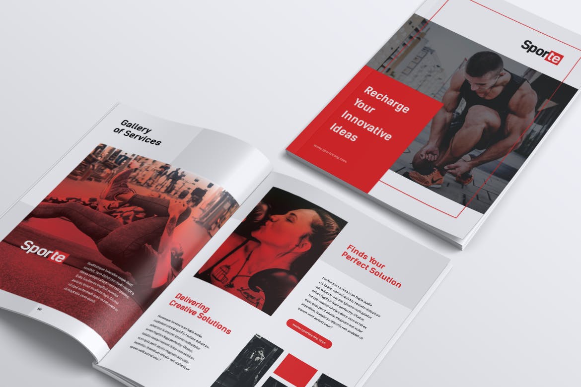 健身体育运动俱乐部宣传画册排版设计模板 SPORTE Sport Fitness & Gym Brochure插图(4)