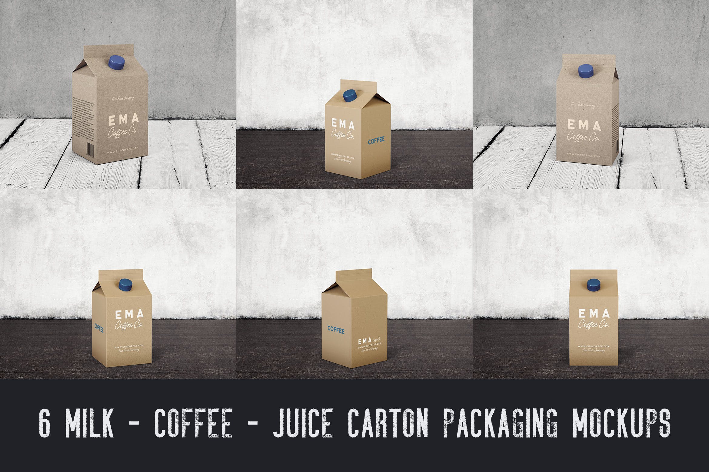 6个牛奶/咖啡/果汁纸盒包装第一素材精选v1 6 Milk Coffee Juice Carton Packaging Mockups1插图