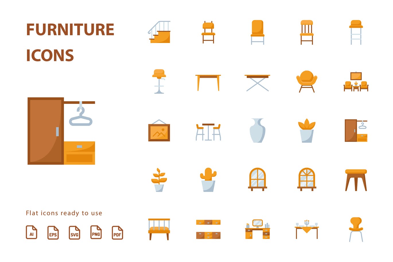 25枚家具主题扁平设计风格矢量蚂蚁素材精选图标v3 Furniture Flat Part 3插图(1)