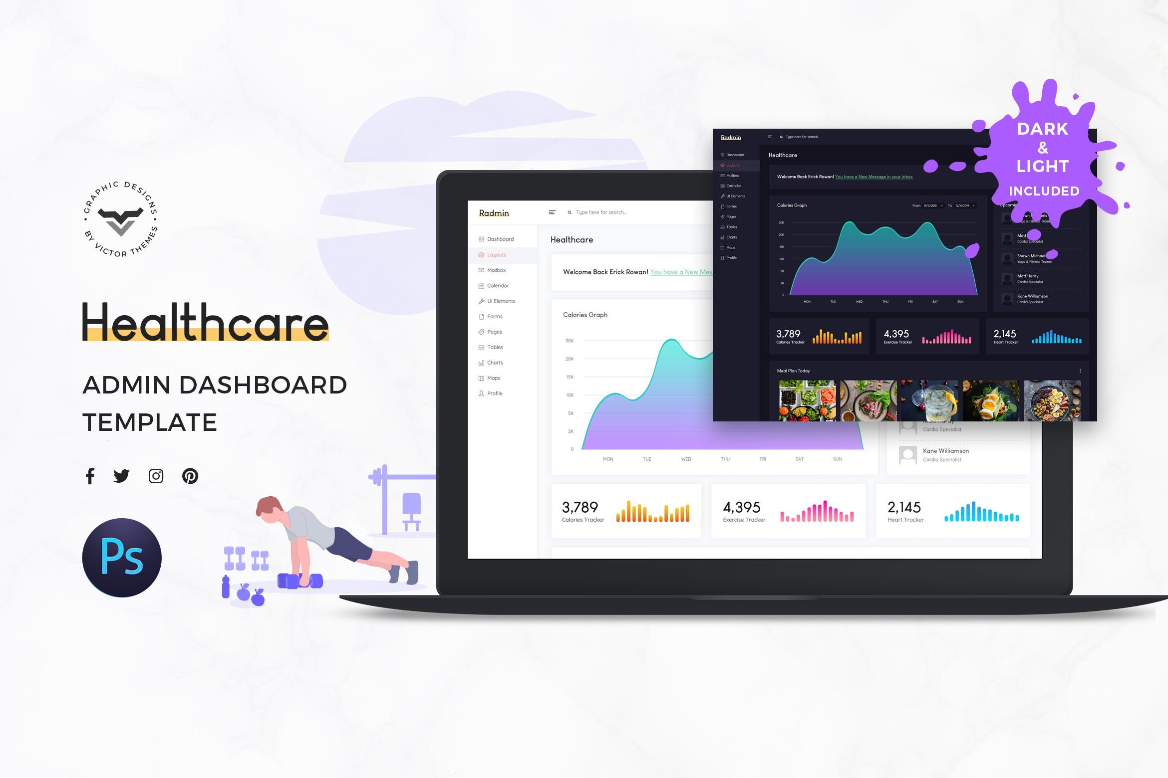 健康管理门户后台界面设计UI模板 Healthcare Admin Dashboard UI Kit插图