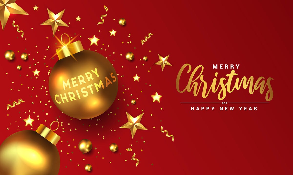 金色＆大红色圣诞节新年节日主题矢量背景图素材 Merry Christmas and Happy New Year banner插图(1)