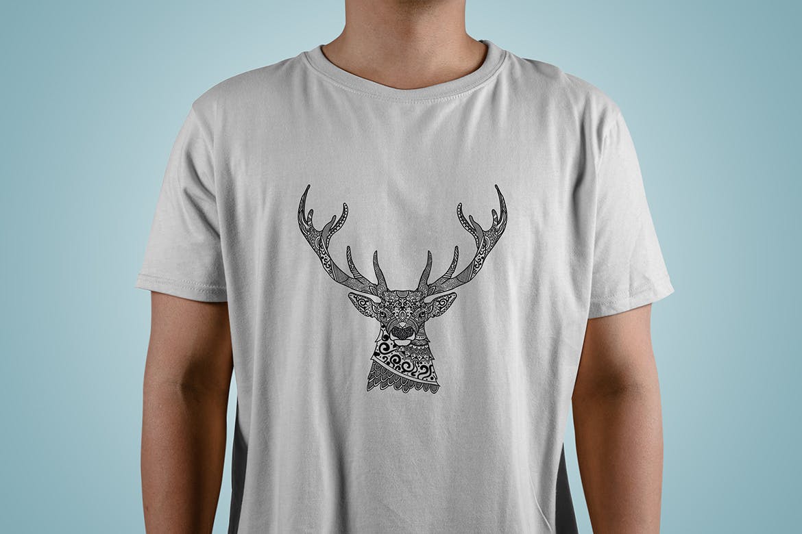 鹿-曼陀罗花手绘T恤印花图案设计矢量插画第一素材精选素材 Deer Mandala T-shirt Design Vector Illustration插图(2)